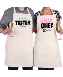 Funny Official Tester Offical Chef Kitchen Partners Printed Unisex Adult Couple Apron